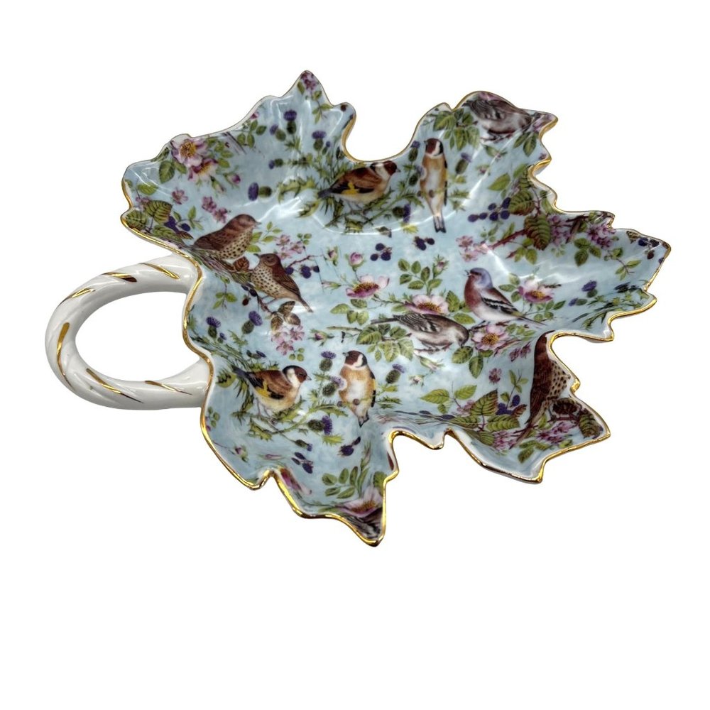 Mayfair Collection by Jay Leaf Shaped Trinket Dish w/ Bird Theme - 8.5" x 7"